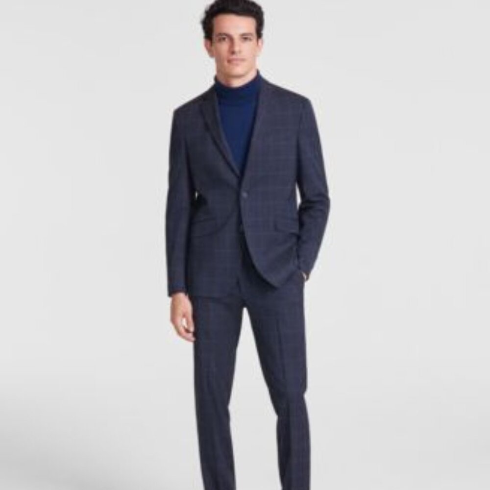 Kenneth Cole Reaction Mens Techni-Cole Slim-Fit Str Dark Blue 38S